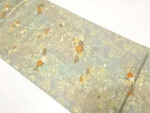 引箔　流水に菊・藤・楓模様織り出し　袋帯